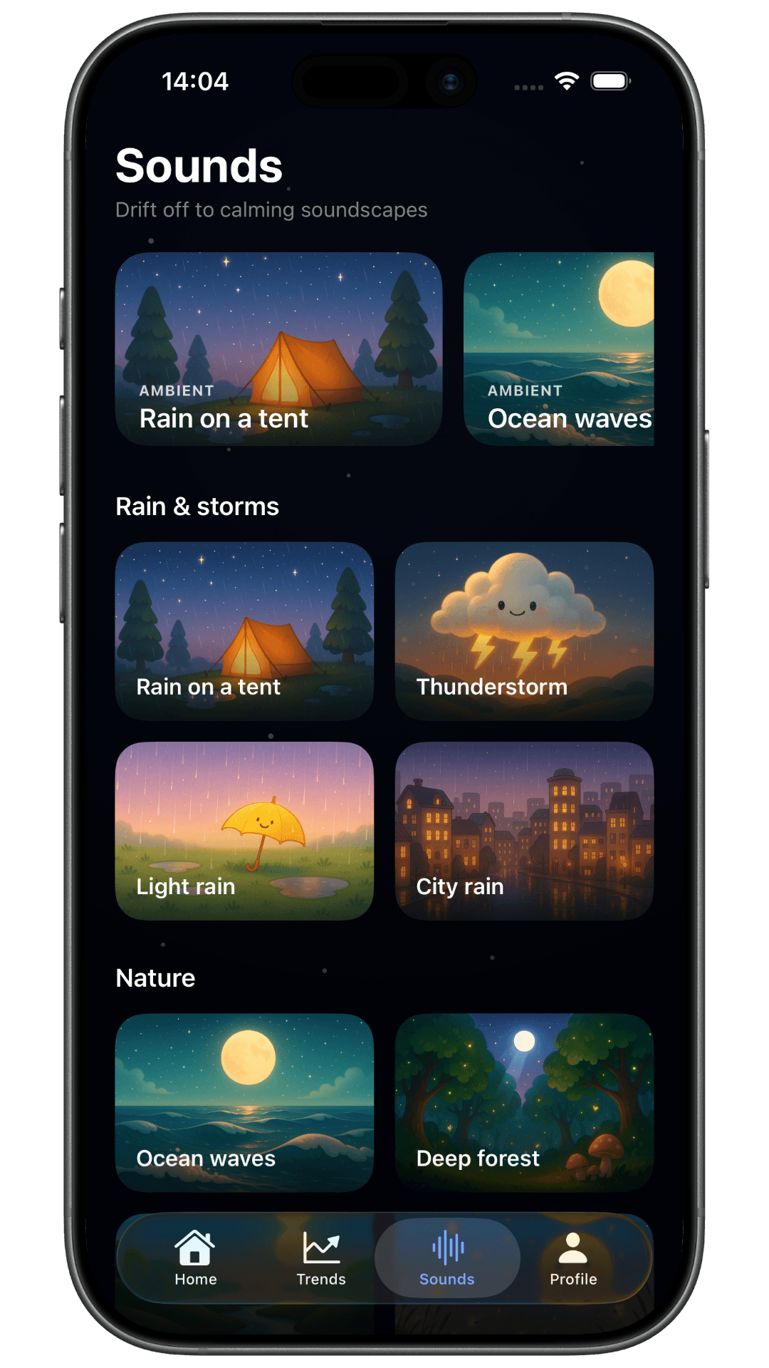 Sleep Tight sounds library of calming soundscapes and sleep stories